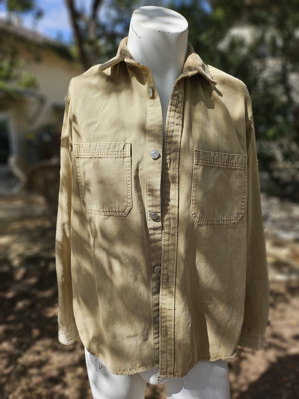BDG Tan Denim Cotton Corduroy Trim Button-Down Thick Casual Shirt S